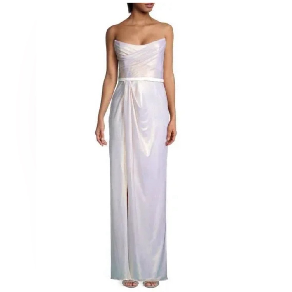 Marchesa Notte metallic lame strapless gown